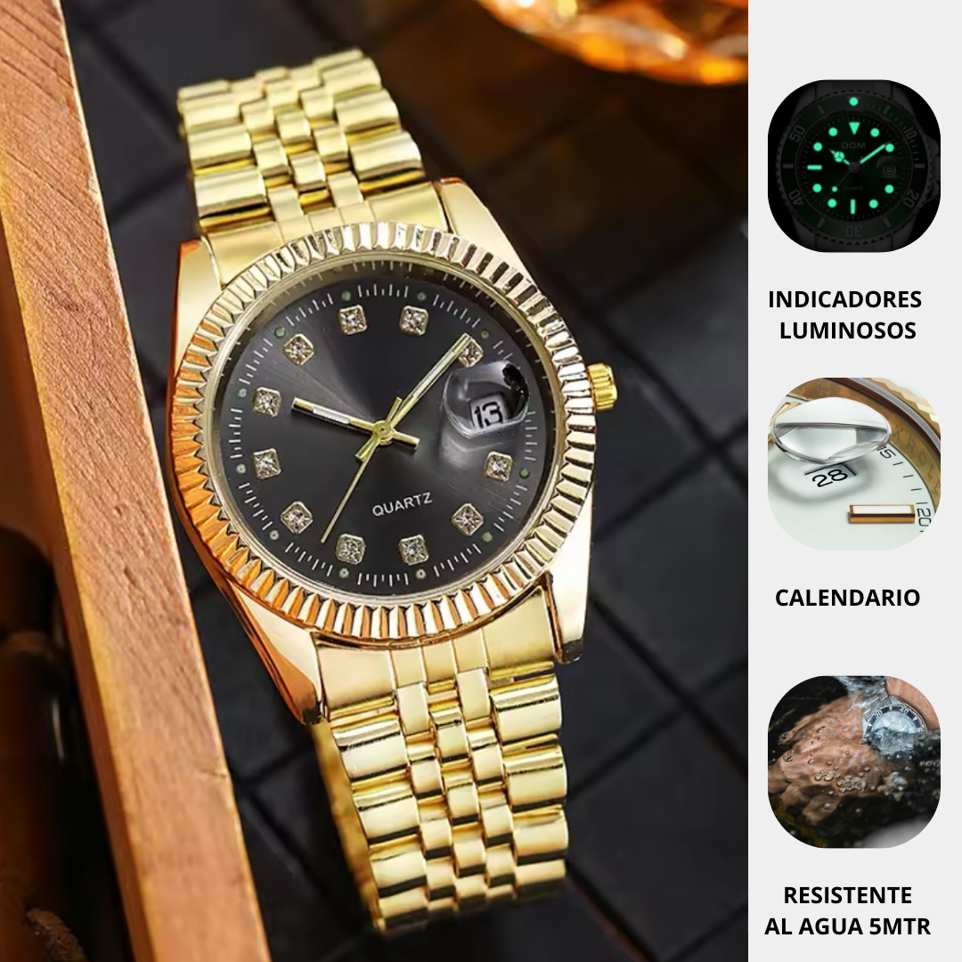 Reloj Clásico Estilo Rolex Dorado y Negro