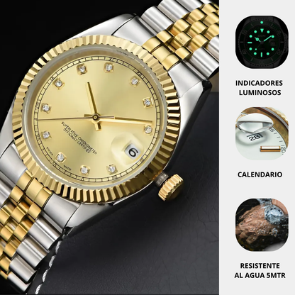 Reloj Clásico Estilo Rolex Dorado y Plateado