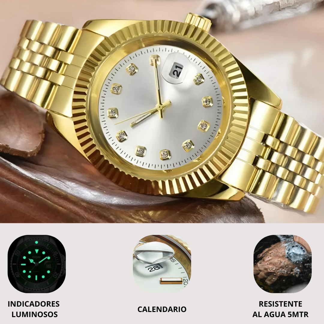 Reloj Clásico Estilo Rolex Dorado y Plateado