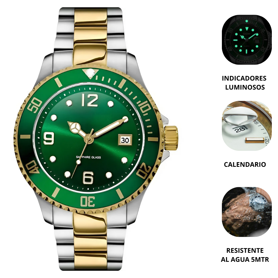 Reloj Clásico Estilo Rolex Verde - Plateado y Dorado