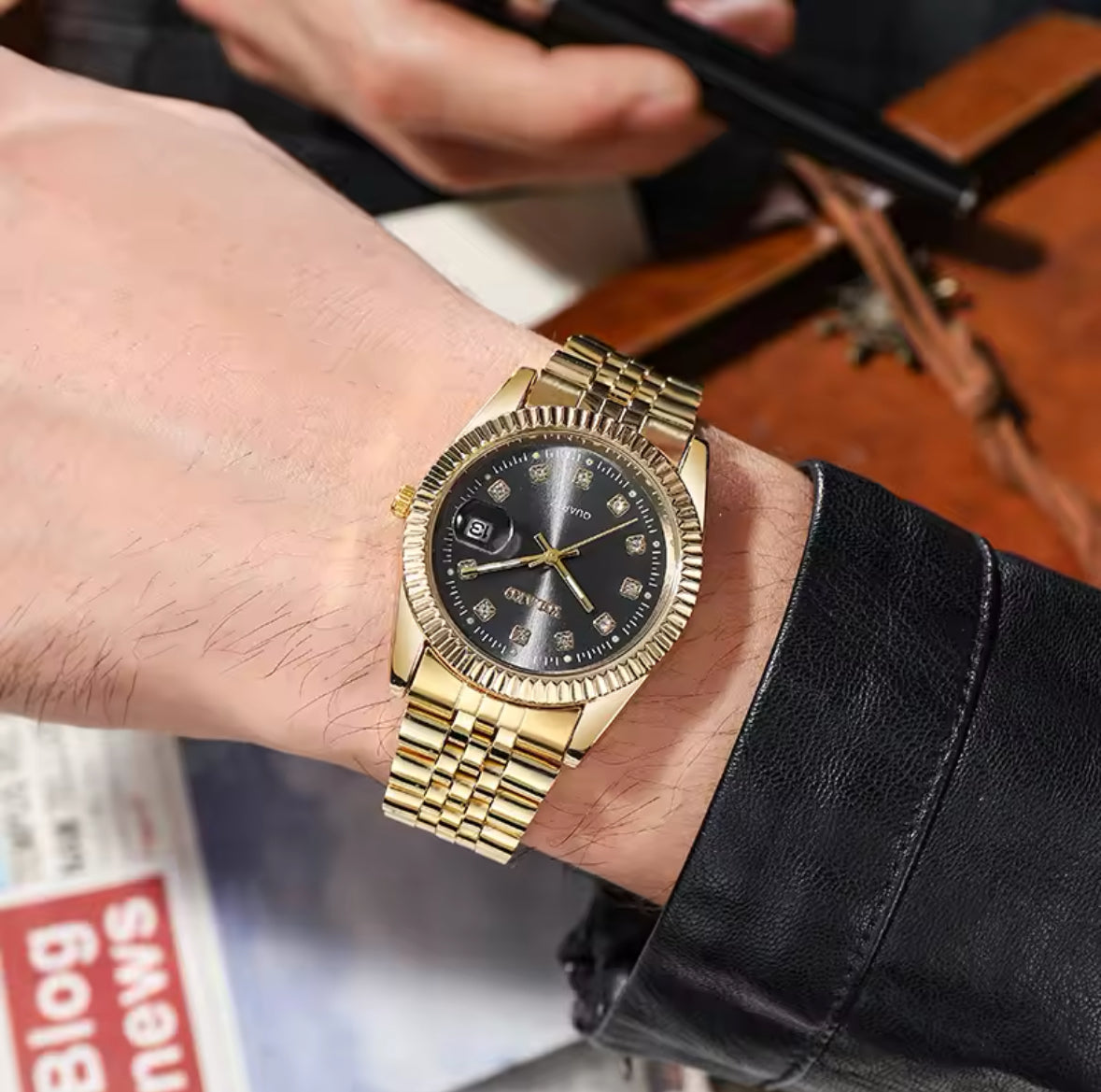 Rolex fashion negro con dorado