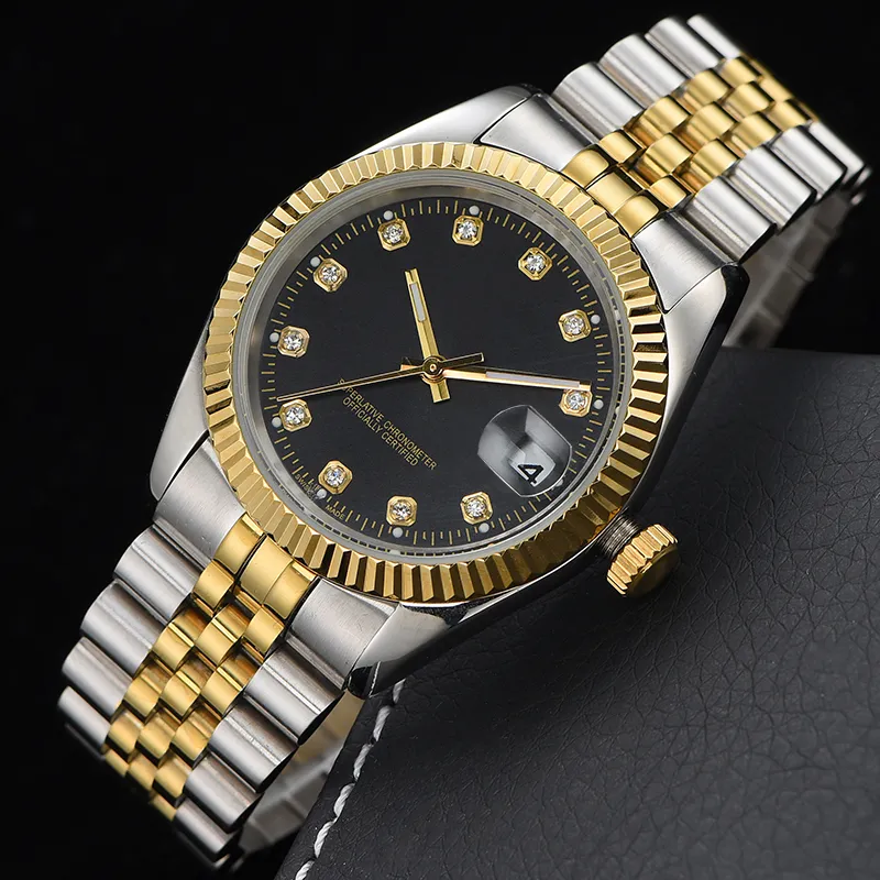 Reloj Clásico Estilo Rolex Negro-Plateado y Dorado