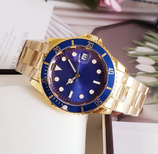 Reloj Clásico Estilo Rolex Azul y Dorado